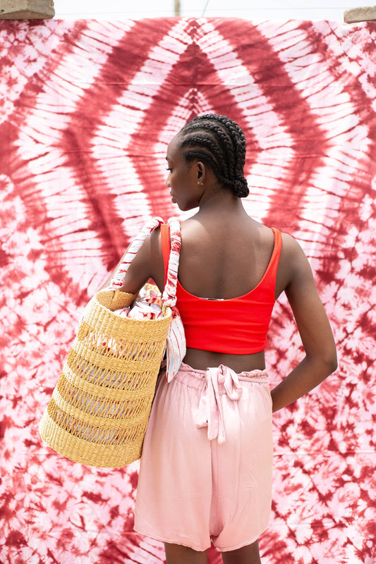 Ethically made woven tote bag handcrafted in Ghana from natural fibers.