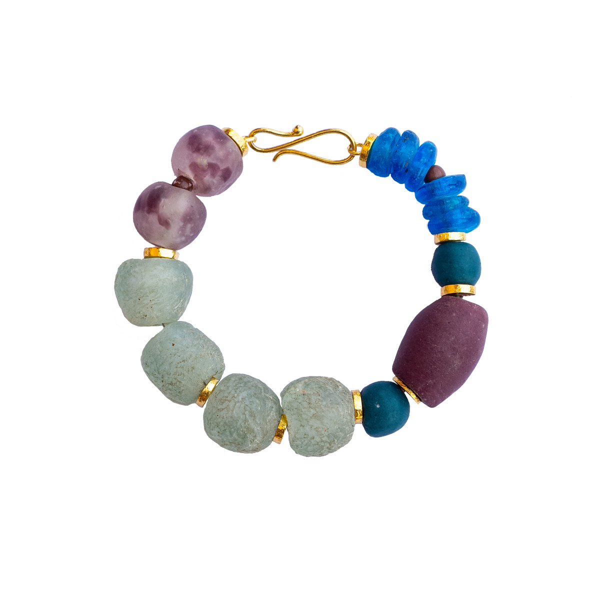 Elegant statement bracelet featuring hand-selected vibrant beads and sustainable gold-plated brass.